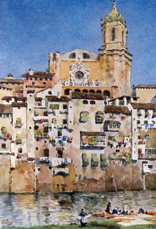 Gerona, katedralen (färg litho) av William Wiehe Collins