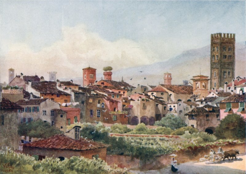 Lucca. Från stadsmuren (färg litho) av William Wiehe Collins