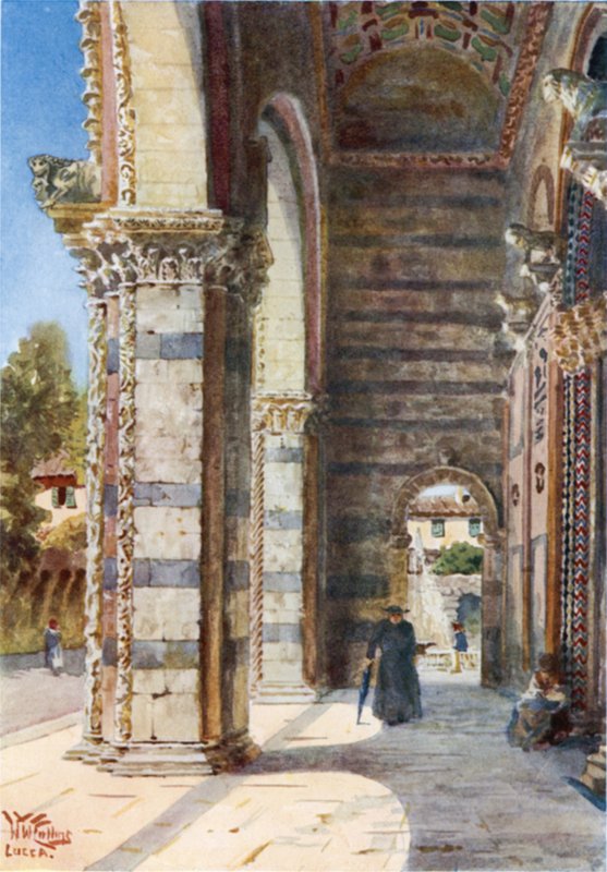 Lucca. Katedralens veranda (färg litho) av William Wiehe Collins