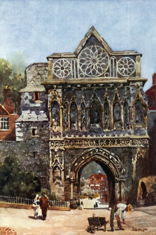 Norwich, Aethelbert Gate (färg litho) av William Wiehe Collins