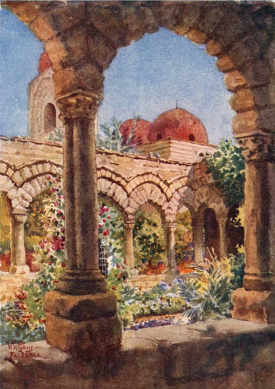 Palermo. Klostret i SAN. Johannes av Eremiterna (färg litho) av William Wiehe Collins
