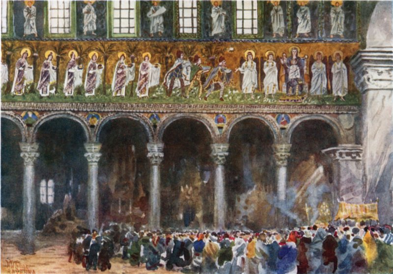 Ravenna. S. Apollinare Nuovo (färg litho) av William Wiehe Collins