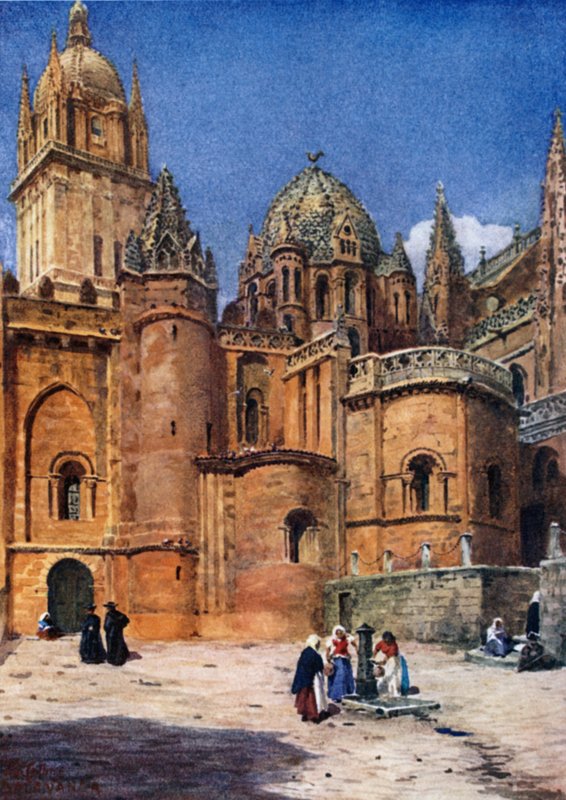 Salamanca, den gamla katedralen (färg litho) av William Wiehe Collins