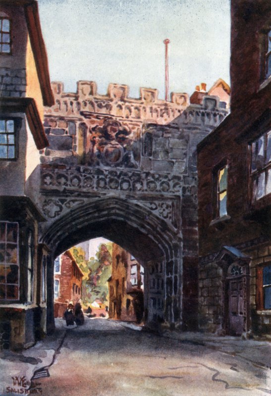 Salisbury, High Street Gateway into the Close (färg litho) av William Wiehe Collins