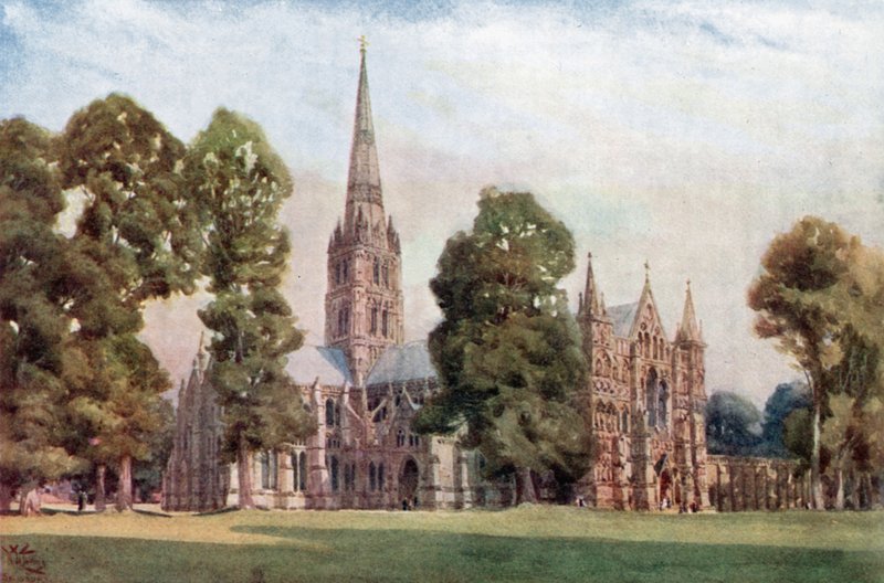 Salisbury, katedralen (färg litho) av William Wiehe Collins