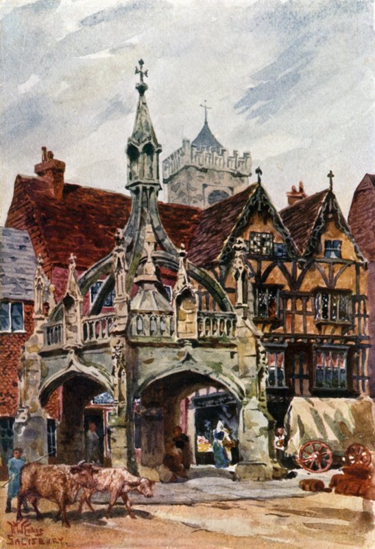 Salisbury, marknadskorset (färg litho) av William Wiehe Collins