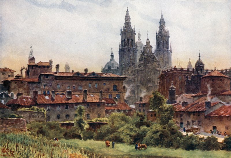 Santiago, katedralen (färg litho) av William Wiehe Collins