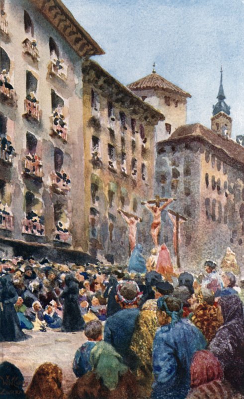 Saragossa, påskprocession (färg litho) av William Wiehe Collins