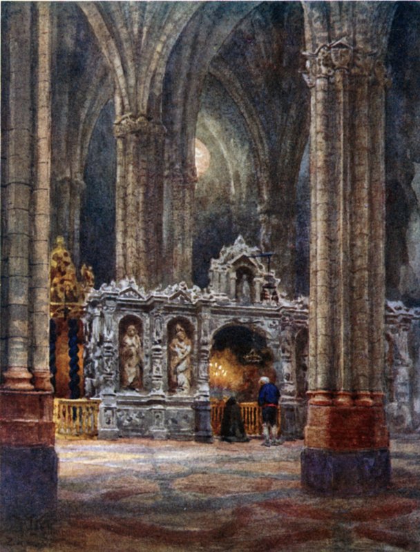 Zaragoza, i den gamla katedralen (färg litho) av William Wiehe Collins