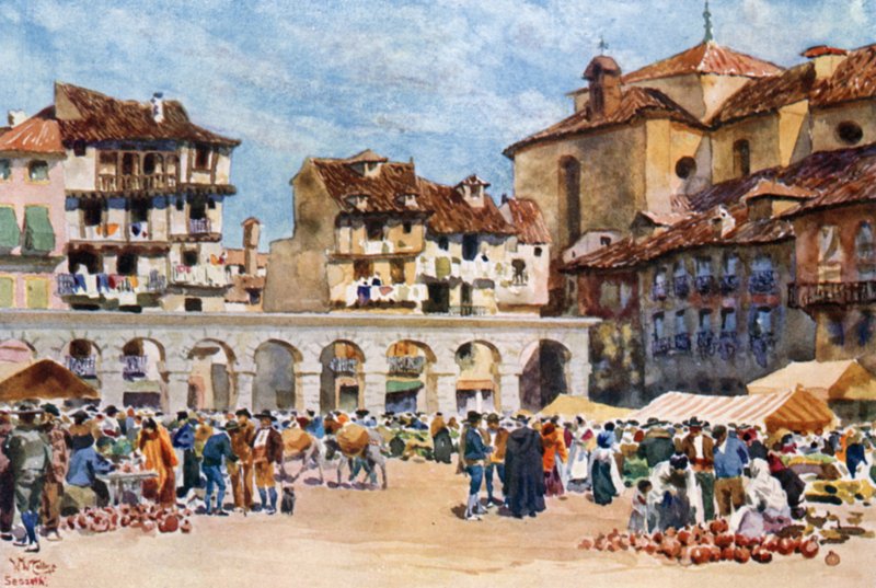 Segovia, Plaza Mayor (färg litho) av William Wiehe Collins