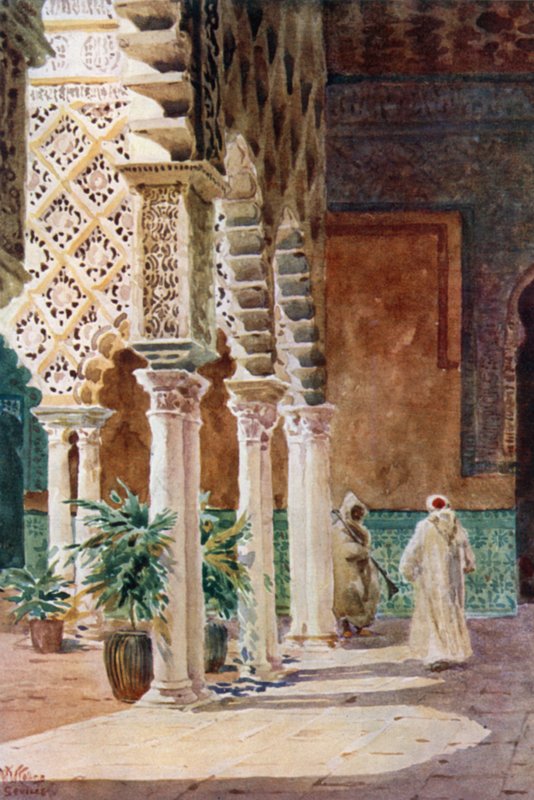 Sevilla, i Alcazar (färg litho) av William Wiehe Collins
