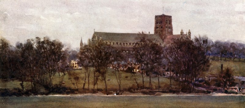 St. Albans från murarna i gamla Verulam (färg litho) av William Wiehe Collins