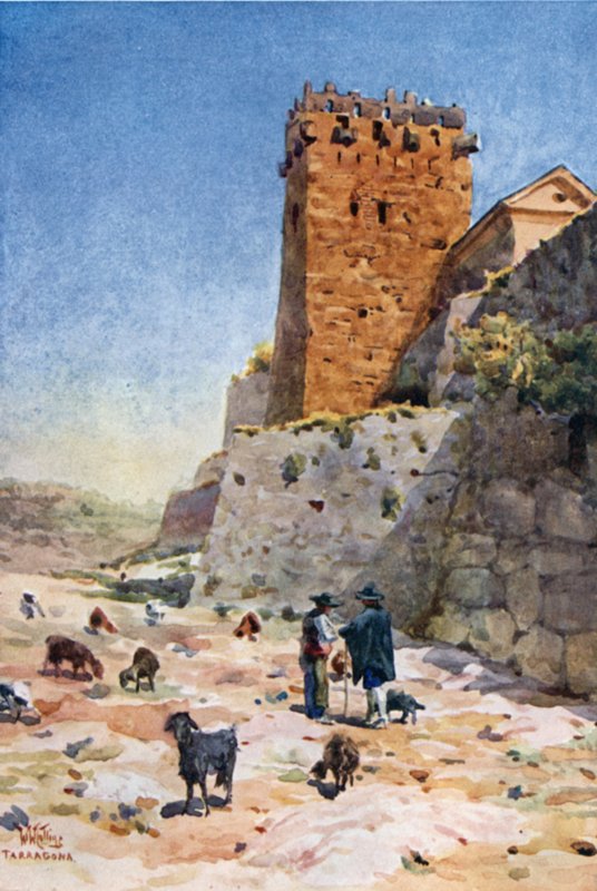 Tarragona, ärkebiskopens torn (färg litho) av William Wiehe Collins