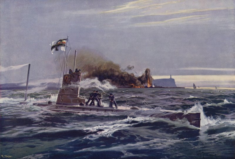 Tysk ubåt förstör lagringstankar vid ett brittiskt oljeraffinaderi på Irlands kust av Willy Moralt