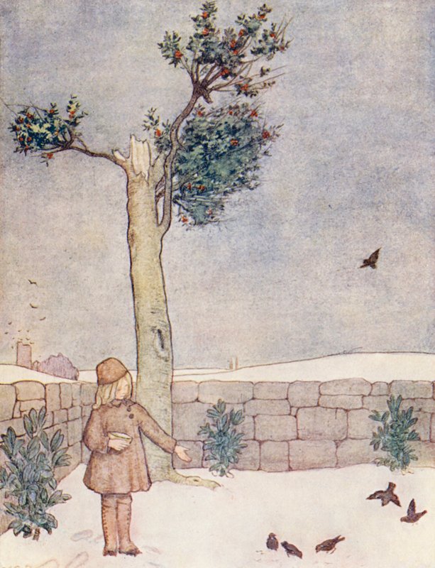 Barnens bok om trädgårdsskötsel: Januari (färglitografi) av Winifred Cayley Robinson
