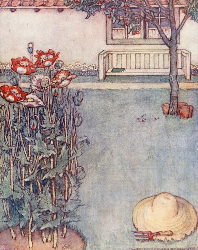 Barnens bok om trädgårdsskötsel: Vallmo (färglitografi) av Winifred Cayley Robinson