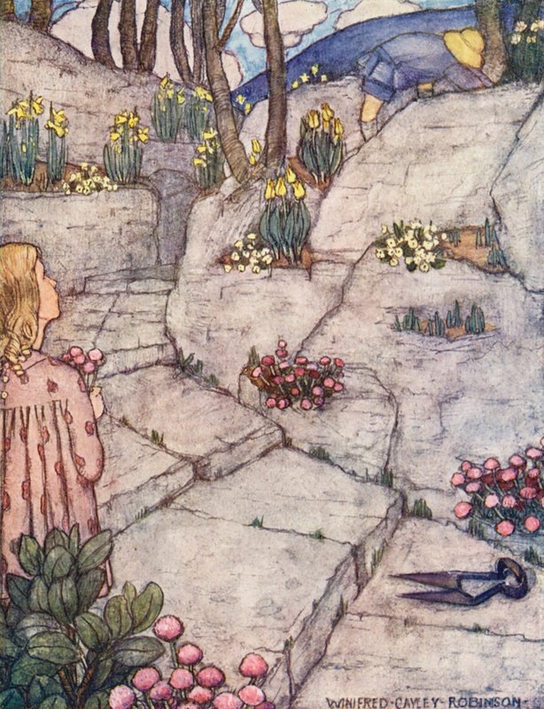 Barnens bok om trädgårdsskötsel: Vägen till Rom (färglitografi) av Winifred Cayley Robinson