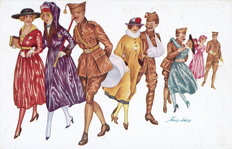Soldater och flickor (färg litho) av Xavier Sager