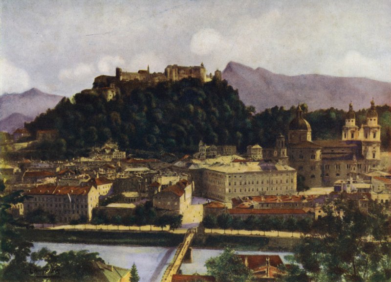 Utsikt över Salzburg och Hohen-Salzburg, Österrike av after A. Langfier