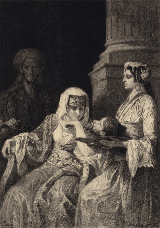 Herodias och Johannes Döparens huvud av after Albert Robida