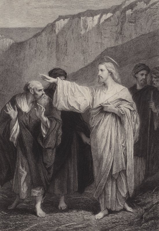 Jesus ger Petrus sitt uppdrag av after Albert Robida