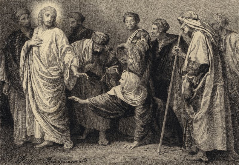 Jesus helar en kvinna av after Albert Robida