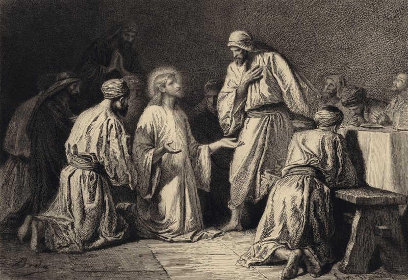 Jesus ber mitt bland sina lärjungar av after Albert Robida