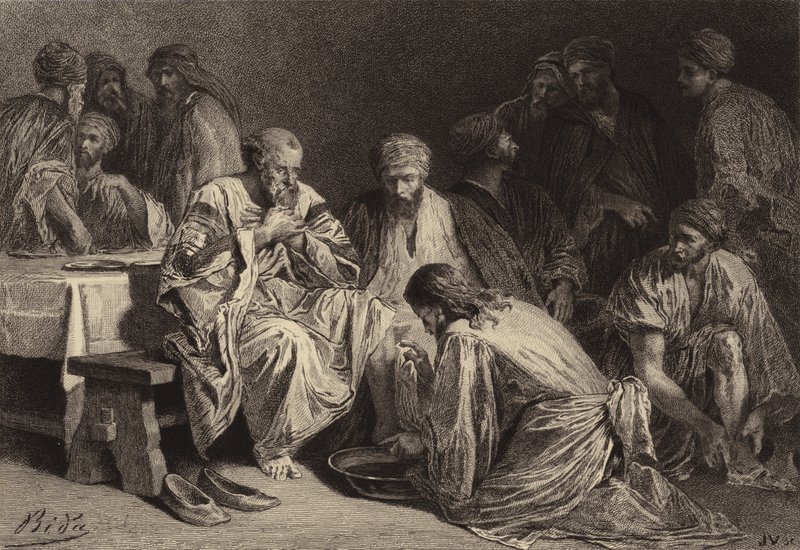 Jesus tvättar lärjungarnas fötter av after Albert Robida