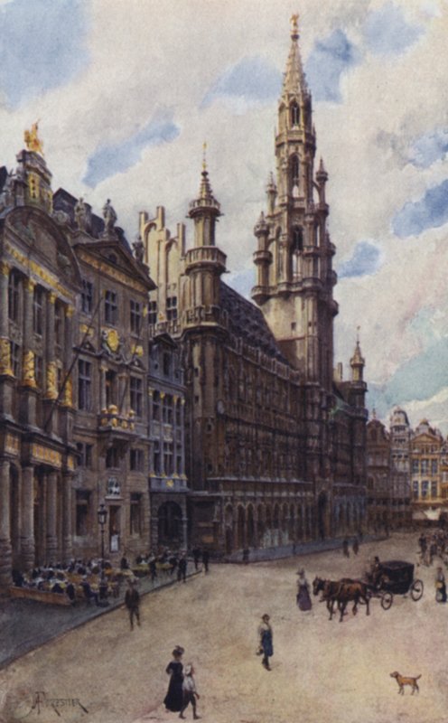Hotel de Ville, ett hörn av Grande Place av after Amedee Forestier