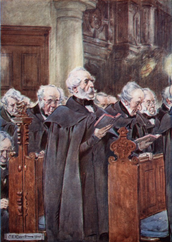 Hans kära gamla huvud var böjt över hans bönebok av after Charles Edmund Brock