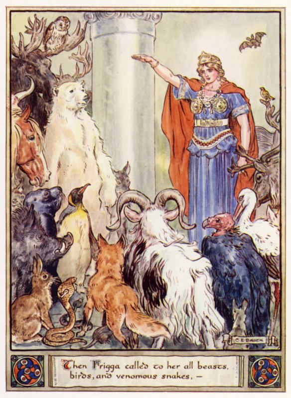 Då kallade Frigga till sig alla djur, fåglar och giftormar av after Charles Edmund Brock