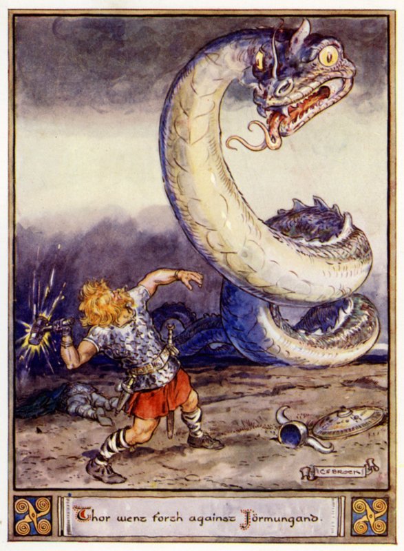 Tor gick ut mot Jormungand av after Charles Edmund Brock
