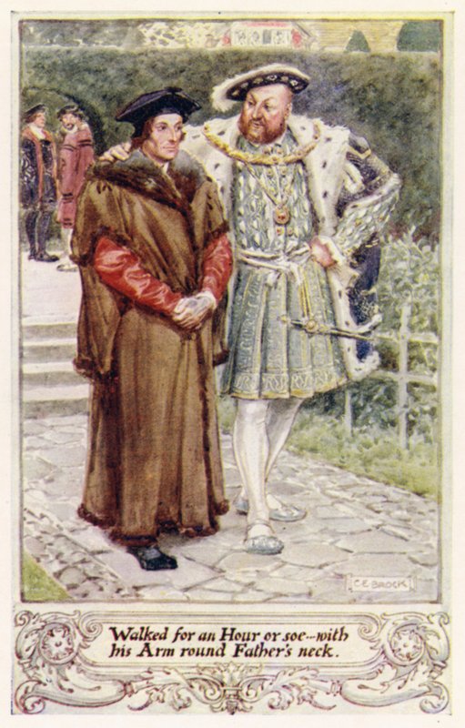 Gick i en timme eller så, med armen runt faderns hals av after Charles Edmund Brock
