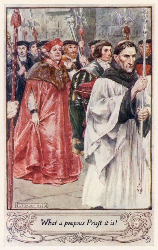 Vilken pompös präst det är! av after Charles Edmund Brock
