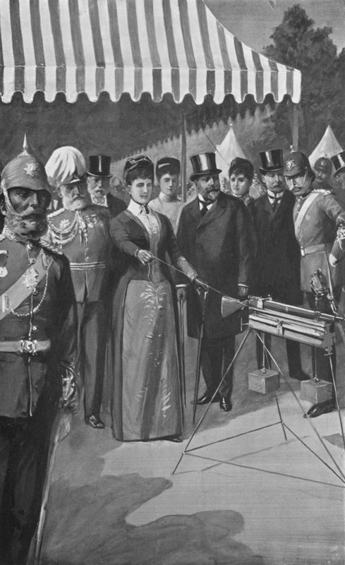 Prinsessan av Wales avlossar det första skottet vid Bisley den 12 juli 1890 av after Charles Mills Sheldon