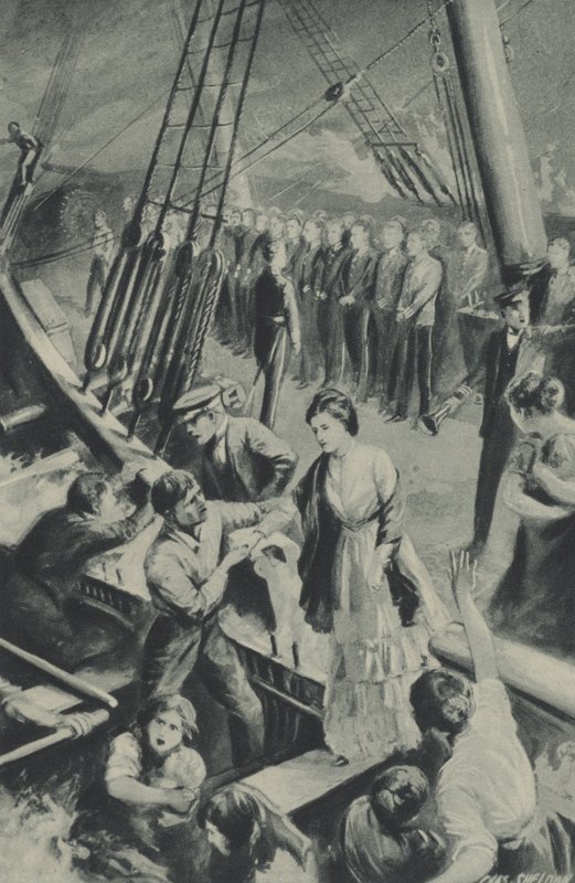 Männen från Birkenhead uppmärksammas medan fartyget går ner i vattnet av after Charles Mills Sheldon