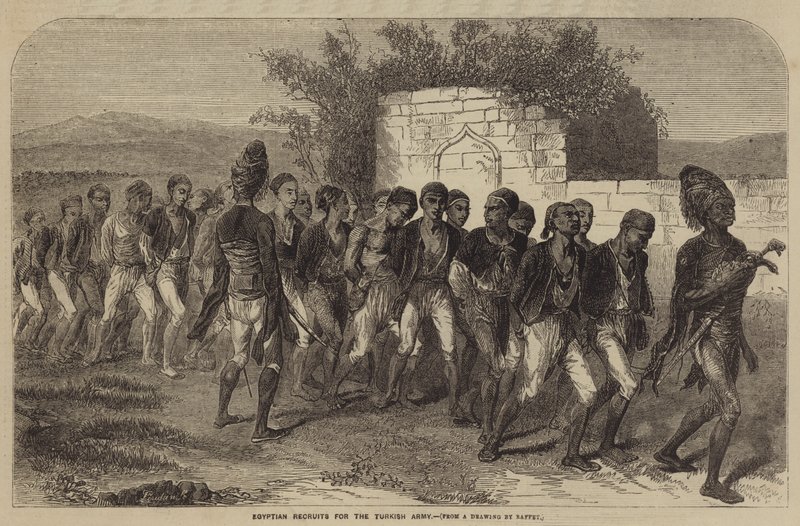 Egyptiska rekryter till den turkiska armén av after Denis Auguste Marie Raffet