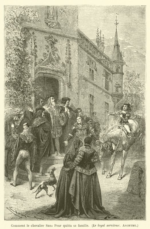 Hur den orädde riddaren lämnade sin familj, den lojale tjänaren, anonym av after Emile Antoine Bayard