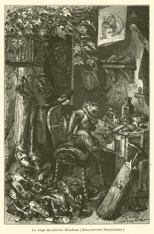 Skomakare Blondeaus apa, Bonaventure Desperriers av after Emile Antoine Bayard