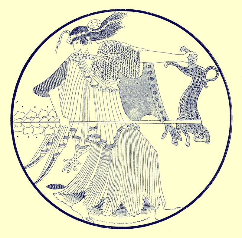 Maenad, illustration från Greek Vase Paintings av J. E. Harrison och D. S. MacColl, publicerad 1894 (digitalt förbättrad bild) av after English School