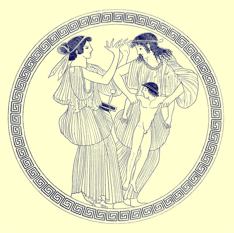 Prokne, Philomela och Itys, illustration från grekiska vasmålningar av J. E. Harrison och D. S. MacColl, publicerad 1894 (digitalt förbättrad bild) av after English School