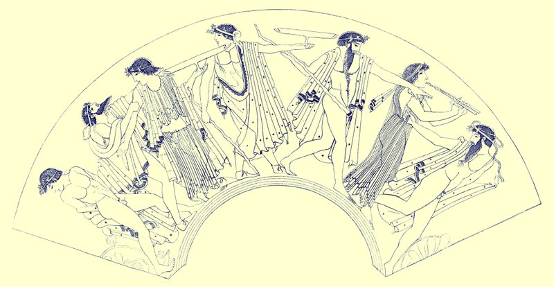 Revel av Brygos, illustration från Greek Vase Paintings av J. E. Harrison och D. S. MacColl, publicerad 1894 (digitalt förbättrad bild) av after English School