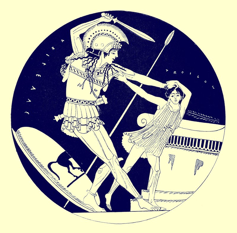 The Death of Troilos, illustration från grekiska vasmålningar av J. E. Harrison och D. S. MacColl, publicerad 1894 (digitalt förbättrad bild) av after English School