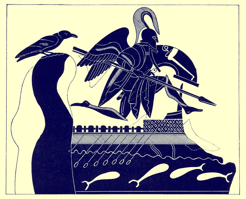 The Ghost of Patroklos, illustration från grekiska vassmålningar av J. E. Harrison och D. S. MacColl, publicerad 1894 (digitalt förbättrad bild) av after English School