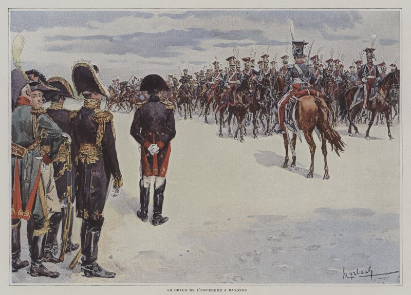 Napoleon granskar trupper från den polska lätta hästen vid Bayonne av after Felicien baron de Myrbach Rheinfeld