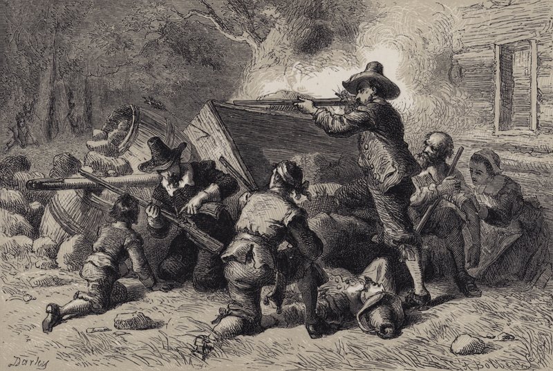 Virginians försvarar sig mot indianer av after Felix Octavius Carr Darley
