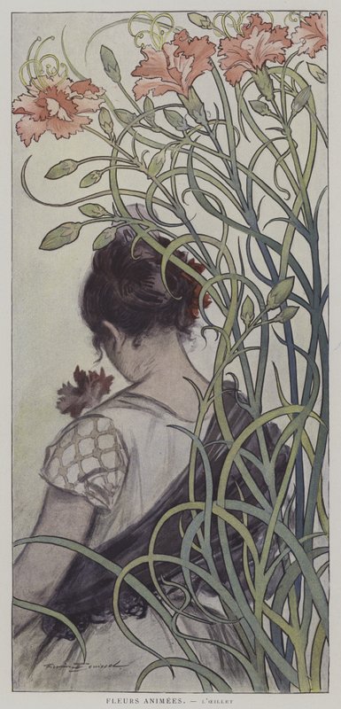 Fleurs Animees. LOeillet. (Animerade blommor: nejlikan) av after Firmin Bouisset