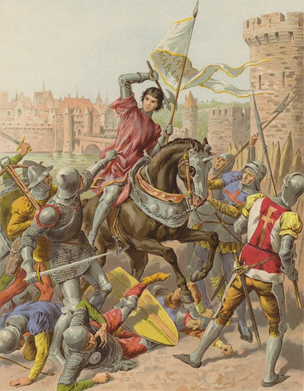 Jeanne DArc tillfångatagen i Compiegne (chromolitho) av after Frederic Theodore Lix