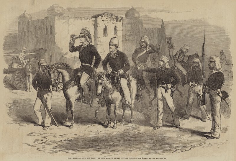 Generalen och hans stab vid moskéns piket före Delhi av after George Francklin Atkinson