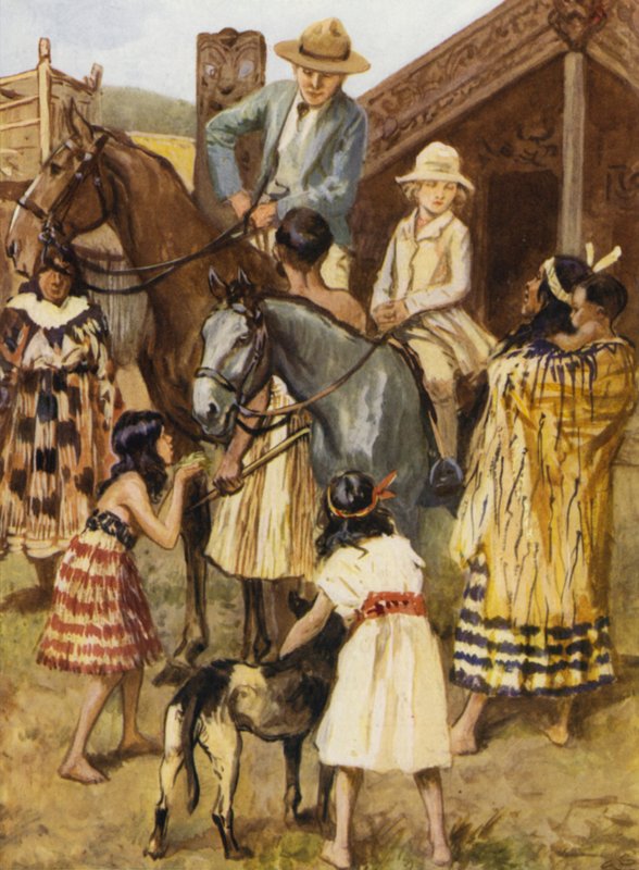 Besökare på en modell Maori (Mow-ree) by av after Gordon Frederick Browne